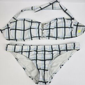 HURLEY Y2K Swim Suit Strapless Bikini Scrunch Butt White Multicolor Women Size M